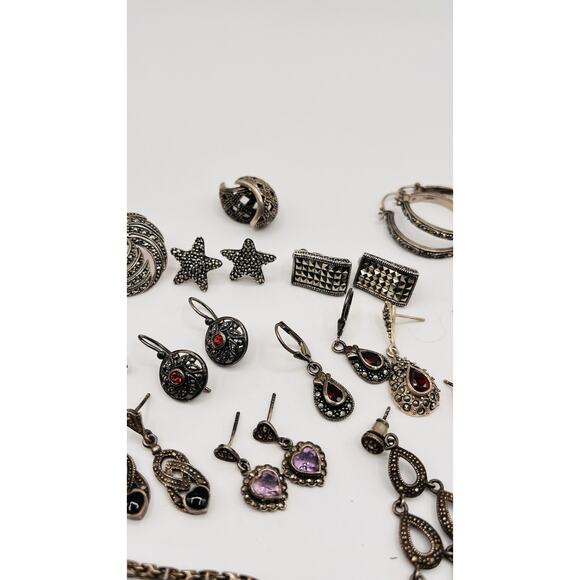 Lot Of Sterling Silver 925 Earrings For Craft Jewelry Making ASIS Marcasite Vntg - Picture 6 of 9